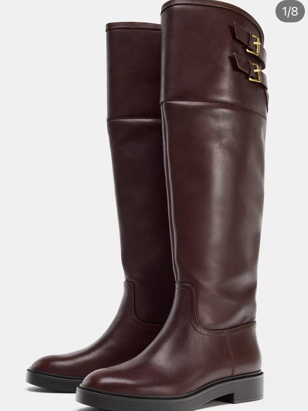 Zara Over-the-Knee Buckle Boots in Dark Brown